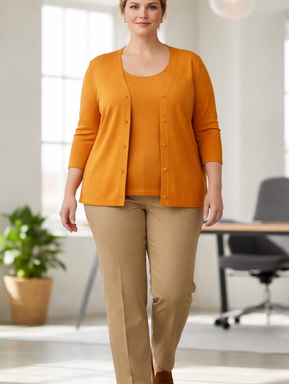 Lauren Ralph Lauren 3X Silk Blend Cardigan Tank Set Orange Plus Size 0018